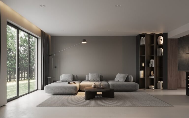 Modern minimalist living room interior design concept generated with Midjourney